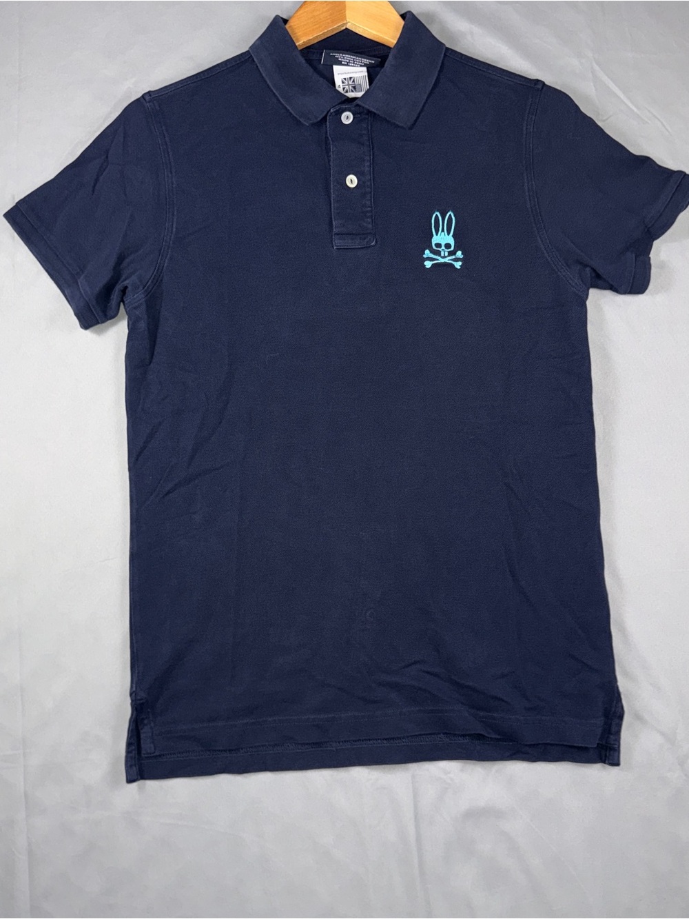 Psycho Bunny Polo Shirt Mens Large Blue Cotton Embroidered Bunny Skull Logo